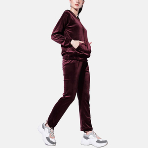 <b>Women's</b> Eco-Friendly <b>Velour</b> Fleece <b>Tracksuit</b> Two Piece Sweatsuit Hooded Pullover Jogger Set Casual Winter Wear - Product Image 2