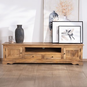 Meuble TV grand format 180 cm style campagne chic en bois de manguier Vandana Silver Element Sarah - Product Image 4