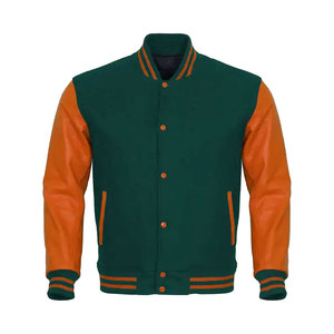 เสื้อแจ็คเก็ตเบสบอลสีเขียวส้ม  แบบ Letterman  ผ้าขนสัตว์ ระบายอากาศได้ดี  ผลิตตามสั่ง  เสื้อแจ็คเก็ต Varsity แบบ Letterman - Product Image 1