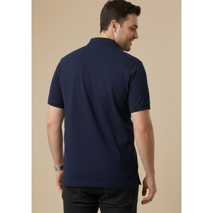 Men's <b>Navy</b> Blue Short Sleeve Polo Shirt Regular Fit Casual Knitted Cotton Jersey Breathable Solid Color Sport Wear - Product Image 1