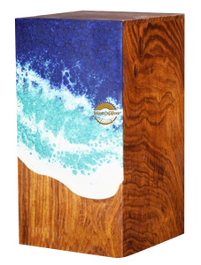 Ocean Inspired Resin & Natural Wood Cremation Urn Handmade Blue Wave Funeral Ashes Box by AYAANS - Product Image 5