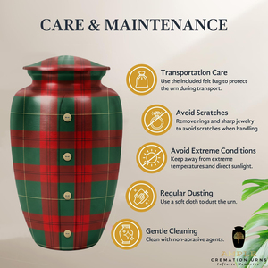 โกศบรรจุอัฐิผู้ใหญ่ลายสก็อตพรีเมียม สีแดงเขียว ลายตาราง  งานแฮนด์เมด ขนาด 220 คิวบิกอินช์ เป็นมิตรกับสิ่งแวดล้อม - Product Image 6