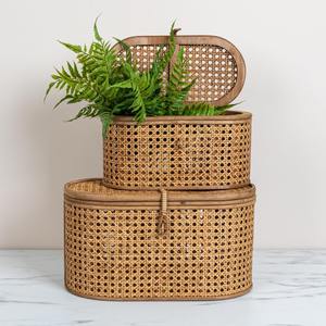 Paniers de rangement en rotin avec couvercle, boîtes décoratives pour l'organisation de la maison, boîtes tissées à la main - Product Image 4