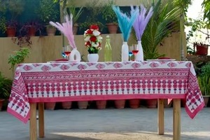 Block Print Floral Cotton Tablecloth Vintage Party Tablecloth Kitchen and <b>Dining</b> Decor <b>Table</b> <b>Cover</b> - Product Image 4