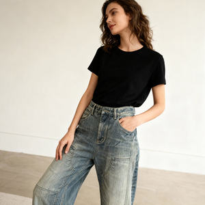 Skinny Fit High Waist Plus Size Women's Jeans Fashionable Denim Casual Solid Loose Straight Washed Baggy Jeans High Quality - Product Image 5