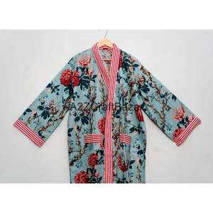 Vente en gros de kimonos 100% coton, fabricant de kimonos en coton imprimés à la main, vêtements pour femmes, robe kimono longue de créateur - Product Image 2
