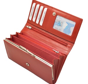 Women's Genuine Leather Long <b>Wallet</b> Button Closure Minimalist Style Red Color Large Capacity Daily Use <b>RFID</b> Blocking Polyester - Product Image 4