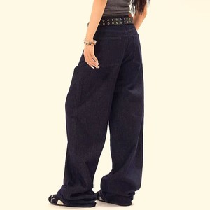 Pantalones Vaqueros Anchos de Cintura Alta con Rayas de Encaje para Mujer, Diseño Personalizado, Estilo Casual - Product Image 3
