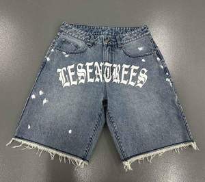 LeSantrees <b>Men's</b> High Waist Ripped Denim Bermuda <b>Shorts</b> With Frayed Hem And Distressed <b>Patches</b> Street Style Cotton Woven - Product Image 1