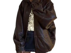 <b>Vintage</b> 90s Brown <b>Leather</b> Bomber <b>Jacket</b> Oversized Baggy Retro Coat for <b>Women</b> - Product Image 2