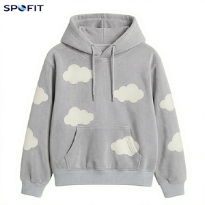 เสื้อฮู้ดพิมพ์ลายเมฆสีฟ้าอ่อนสำหรับผู้หญิง SPOFIT เสื้อสเวตเชิ้ตถักแบบลำลองมีกระเป๋า ทรงปกติ ใส่ได้ในฤดูใบไม้ผลิ - Product Image 6