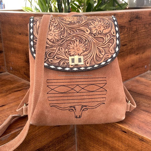 Nueva y elegante bota puntada Tooled Suede cuero mujer Mini mochila occidental hecha a mano 2 en 1 Convertible minimalista ocultar bolso - Product Image 2