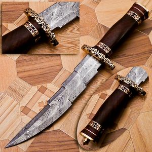 Couteau Bowie artisanal avec manche en bois pour les acheteurs en gros – Couteau de chasse Bowie à lame fixe haut de gamme avec finition en acier à motifs - Product Image 1