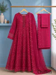 Ensemble Salwar Kameez en Chiffon pour Femmes, Broderie Florale, Style Indien et Pakistanais Traditionnel, Toutes Saisons, Tenue de Mariage et de Fête, Anarkali - Product Image 1