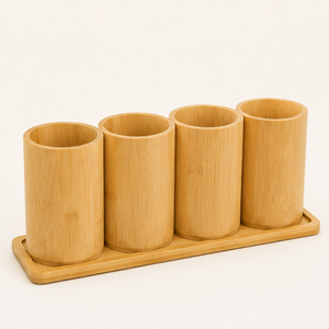 Porte-couverts en bambou écologique à 4 compartiments avec plateau de base, organiseur d'ustensiles en bois naturel pour comptoir de cuisine, en promotion - Product Image 4