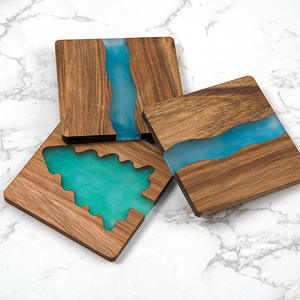 Stylish European Classic Dining Kitchen Christmas Coaster <b>Set</b> High Solid Wood Spliced Resin Eco-Friendly Tea Mat <b>Square</b> Placemat - Product Image 1