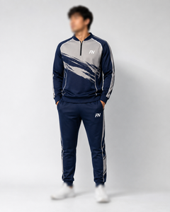 Survêtement bleu marine pour homme FN, sweat-shirt à fermeture éclair à manches longues avec imprimé color block, respirant, coupe régulière, vêtements de sport - Product Image 1