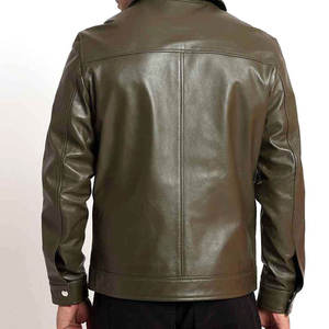 Men's Brown Genuine Leather <b>Jacket</b> Turn-down Collar Zipper Closure Casual Autumn Wear - Product Image 6