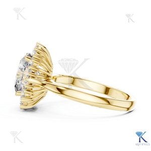 Anillo de compromiso de diamante ovalado cultivado en laboratorio, oro macizo, banda vintage festoneada con halo, joyería fina hecha a medida para mujer, venta al por mayor - Product Image 5