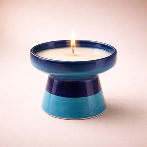 Vase à bougie en céramique rayé sur piédestal, bol large, épais, durable, résistant à la chaleur, finition lisse, mèche unique, décoration moderne pour la maison - Product Image 4