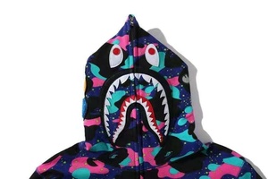 Venta al por mayor de alta calidad Heavy Fleece Shark Hoodie Unisex Full Zip Up Bape Hoodies para hombres Sudadera con logotipo personalizado - Product Image 3