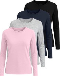 Camiseta de Manga Larga para Mujer, Cuello Redondo, Tejido de Punto, Corte Regular, Informal, para Todas las Temporadas, 100% Poliéster, Secado Rápido - Product Image 1