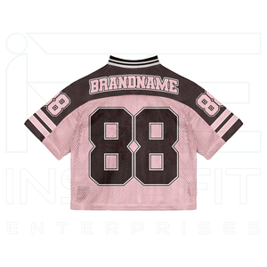 เสื้อเจอร์ซีย์อเมริกันฟุตบอลแบบครอปคอวีผ้าตาข่ายพิมพ์โลโก้ตามสั่งรุ่นล่าสุด สไตล์ฮิปฮอป สตรีทแวร์ สำหรับมืออาชีพ เสื้อยืดทรงบ็อกซี่สำหรับกีฬา ขายส่ง - Product Image 2