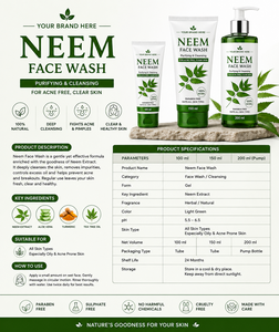 Gel nettoyant purifiant pour le visage au neem 100% naturel sans paraben 200ml pour enfants et adultes, peau claire sans acné - Product Image 5