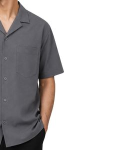 Chemise décontractée surdimensionnée pour homme, gris anthracite, personnalisée, à manches courtes, col cubain, coupe ample, tendance estivale - Product Image 4