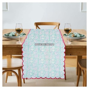 Handmade Modern Beautiful Floral Print Cotton Embroidery Edge Bohemian Style Eco-Friendly <b>Table</b> Cover & <b>Runner</b> From Rajasthan - Product Image 2