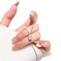 Collier pendentif en moissanite taille émeraude 1CT 2CT en argent sterling 925 couleur D VVS1, cadeau d'anniversaire, bijoux fins pour femme