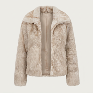 Chaqueta de Mujer de Piel Sintética Beige, Chaqueta Corta de Felpa con Frente Abierto, Abrigo de Invierno Suave y Cálido, Ropa Exterior Informal - Product Image 1