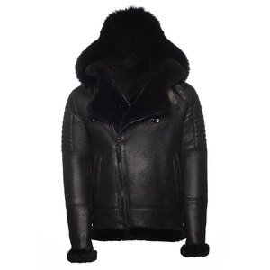 Men's Black Genuine Leather Hooded Biker Jacket With Fur Lining <b>Zip</b> Closure Winter Outerwear - Product Image 6