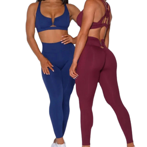 Wholesale Customization 2 Piece Solid Active Wear Set Women Gym Workout Butt Lifting Yoga Set Quick Dry Breathable Eco-Friendly - Product Image 1