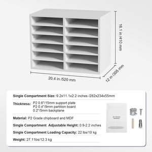 Organizzatore per Documenti in Legno Regolabile con 12 Scomparti, 20.4x12x16.1 Pollici, per Uso da Scrivania - Product Image 3