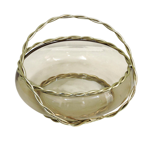 Bol à fruits élégant en verre ambré avec poignée en fil de laiton torsadé, centre de table décoratif vintage pour la décoration de la maison et de la cuisine - Product Image 3