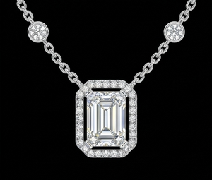 <b>Emerald</b> Cut Lab Grown Diamond <b>Pendant</b> Necklace for Women Luxury Halo Diamond Station Chain Necklace Wedding Jewelry - Product Image 1