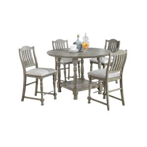 Set da Pranzo con Tavolo Alto e 5 Sedie Alte in Tessuto Imbottito Grigio Chiaro, Arredamento per Sala da Pranzo - Product Image 2