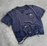 T-shirt Homme Oversize Personnalisé Effet Vieilli Uni Vintage Streetwear Manches Courtes Coupe Droite Respirant Séchage Rapide Écologique