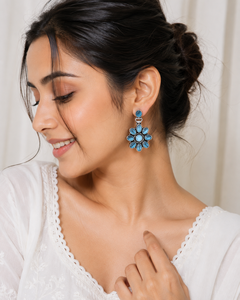 Pendientes colgantes florales de cuarzo plateado oxidado |   Joyería de Fiesta Estilo Bohemio para Mujer - Product Image 4