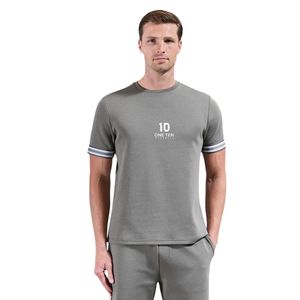 T-shirt à manches courtes pour homme, col rond, détail poignets rayés, coupe classique, haut décontracté et tendance, confortable, streetwear, été, quotidien - Product Image 1