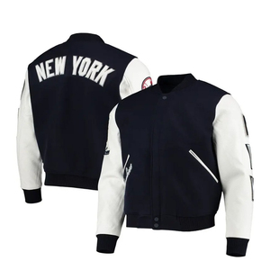 Veste universitaire pour hommes, veste de baseball personnalisée noire et blanche, logo brodé, boutons pression - Product Image 4