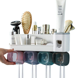 Metcraft Modern Black Metal Wireframe Wall Rack Portable Minimalist Bathroom Stand Holds White Tumbler Toothbrush Wholesale - Product Image 5