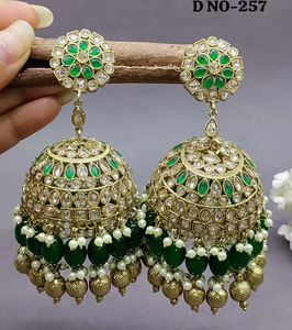 ต่างหูแบบห้อยประดับทับทิม รุ่น Twini Polki Big Jhumki ชุบทองเหลือง สำหรับงานแต่งงาน สไตล์ชาติพันธุ์ สำหรับผู้หญิง - รุ่น 257 A3 - Product Image 2