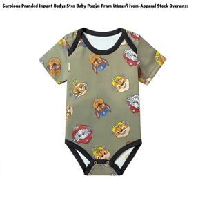 Excedente de stock de ropa de marca de Bangladesh: Pelele de bebé de algodón suave de manga corta con cierre de botones a presión y estampado. - Product Image 3