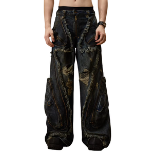 SENSE Customized Y2K Vintage Blue Mens Cargo Pants Denim Regular Fit Light Wash Breathable Casual Woven <b>Jeans</b> - Product Image 5
