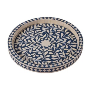 Handmade Mother Of Pearl <b>Round</b> <b>Tray</b> Chevron MOP Inlay Serving Platter Decorative Wood Bone Inlay Coffee Table Vanity <b>Tray</b> - Product Image 4