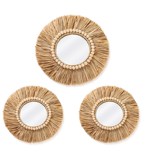 Vietnam Modern Grass Floral Round <b>Mirror</b> Handmade <b>Wall</b> Decor - Product Image 1