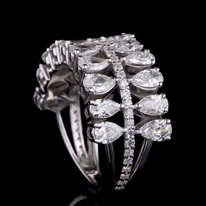 แหวนเพชรทรงลูกแพร์สองแถว เพชรเลี้ยงในห้องปฏิบัติการ ทองคำแท้ 14K แหวนคลาสสิกสำหรับผู้หญิง ของขวัญวันครบรอบสุดพิเศษ - Product Image 4