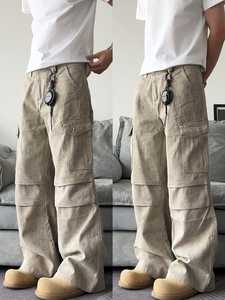 Pantalon cargo large pour homme, taille mi-haute, plusieurs poches, style workwear en toile, respirant, anti-boulochage, idéal pour l'automne - Product Image 4